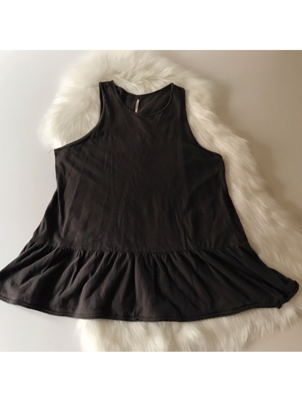 FREE PEOPLE Ruffle Tank Top Tunic MEDIUM Gray - Picture 2 of 8